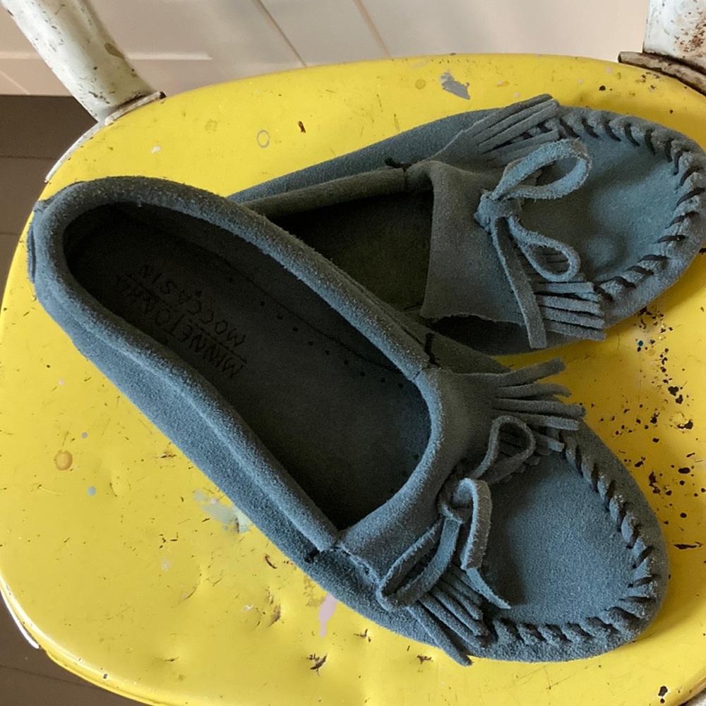 New Blue Suede Minnetonka Moccasin Slip On Shoes